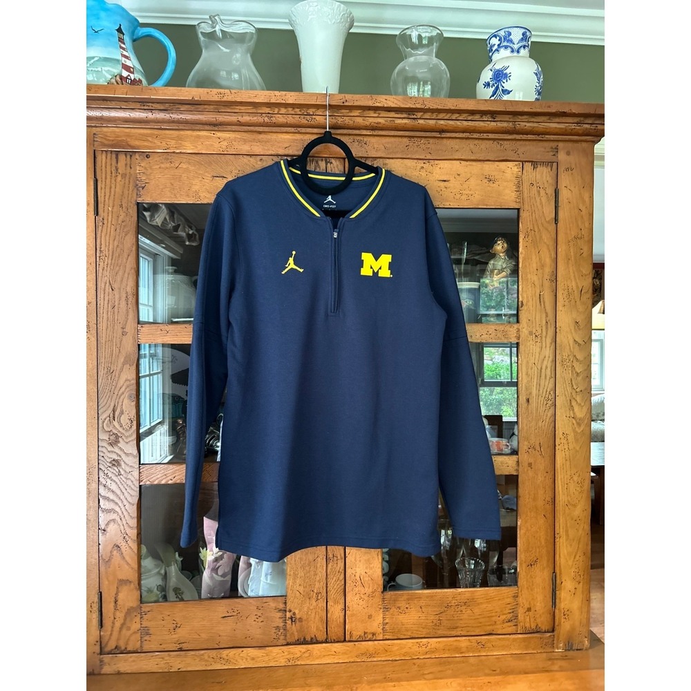 Nike Air Jordan Michigan Wolverines 1/4 Zip Long Sleeve Shirt Men's M Blue NCAA